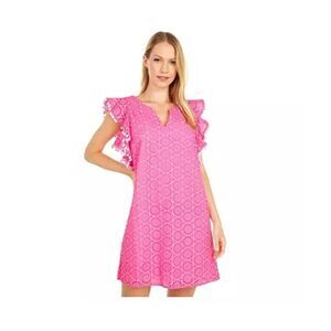 Lilly Pulitzer Astara Dress Neon Geo Eyelet Dress Size Large NWT